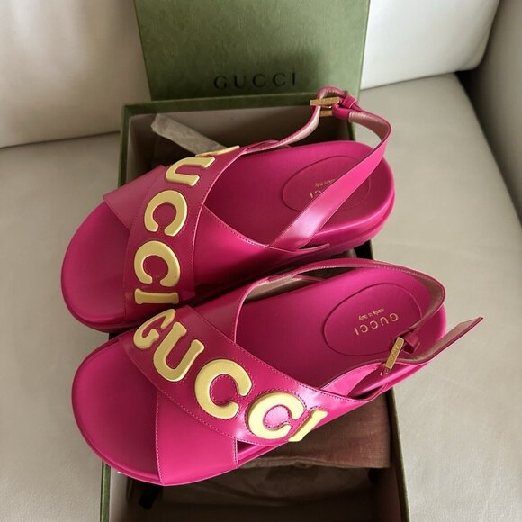 NEW GUCCI SANDALS PINK LEATHER SIZE 38.5 EU 100% Authentic - Picture 4 of 10